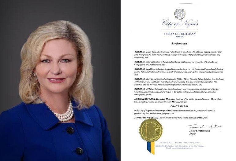 '图8:佛罗里达州那不勒斯市(Naples)市长特蕾莎·海特曼(Teresa Heitmann)颁发褒奖。'