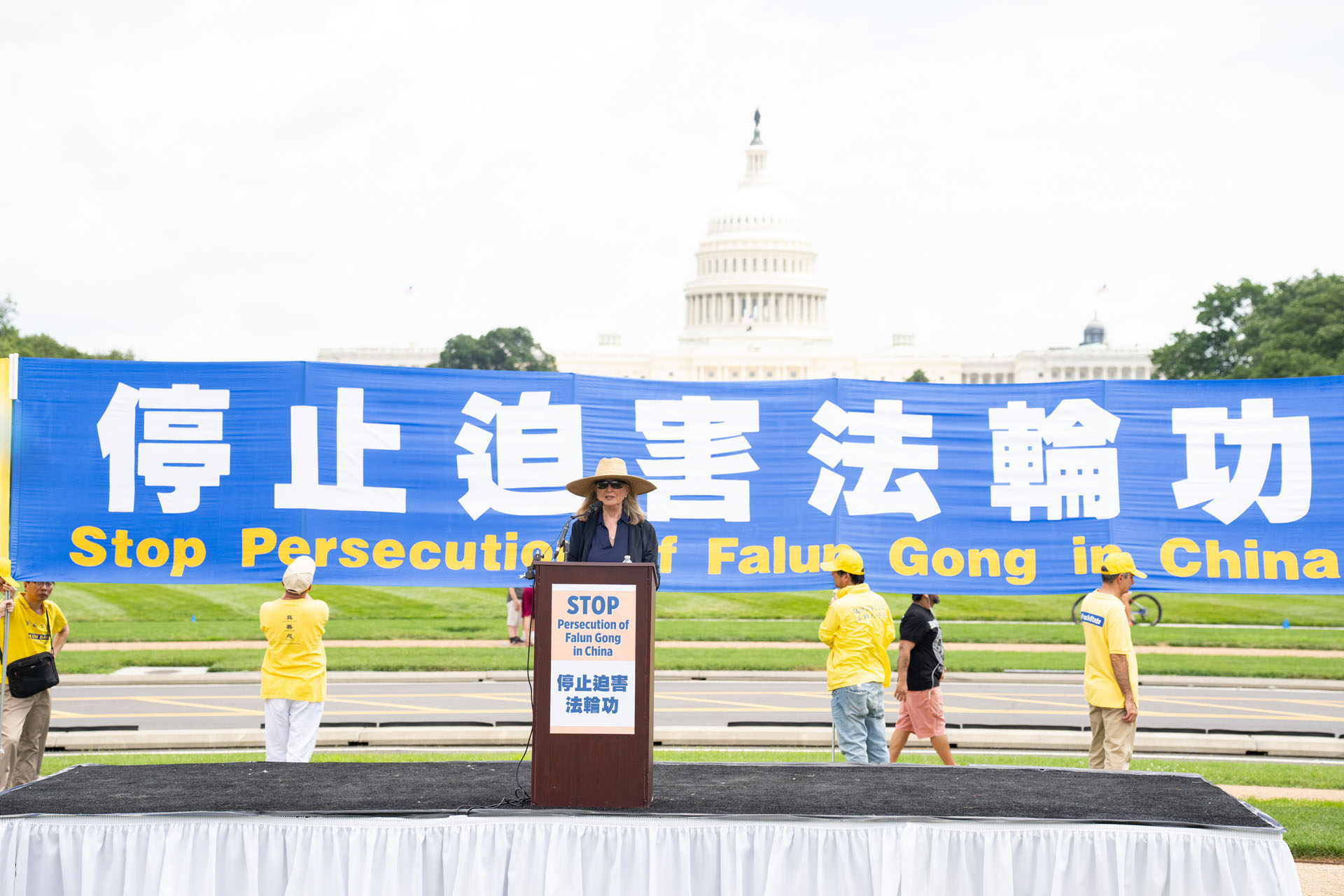 图9:美国智库哈德逊研究所宗教自由中心主任尼娜·谢伊(Nina Shea)在集会上发言。