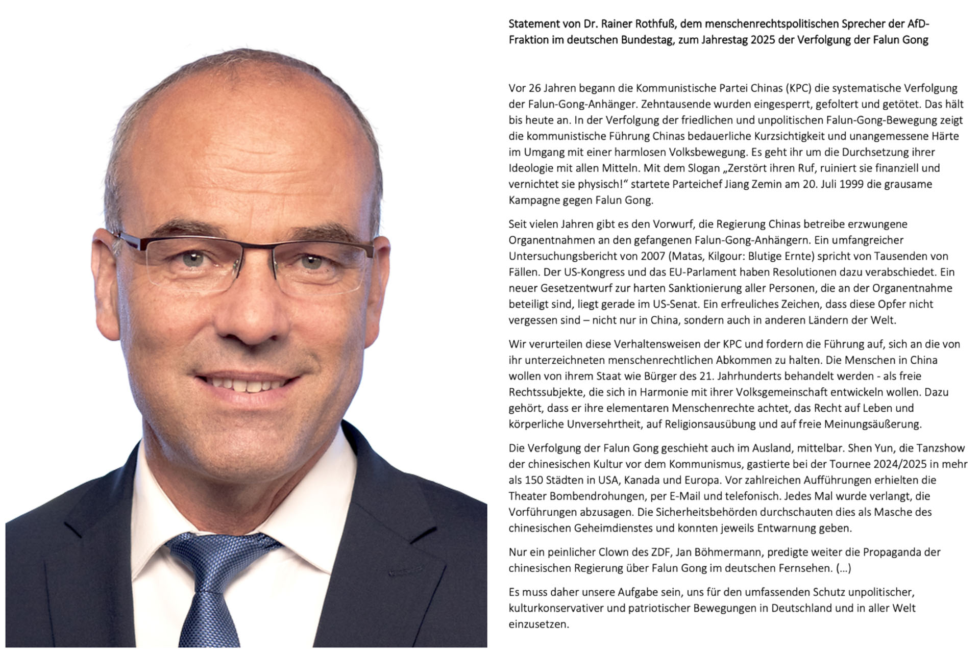 图4:德国选择党(AfD)联邦议会议员、选择党人权政策发言人莱纳·罗特富斯博士(Dr. Rainer Rothfuß)和来函