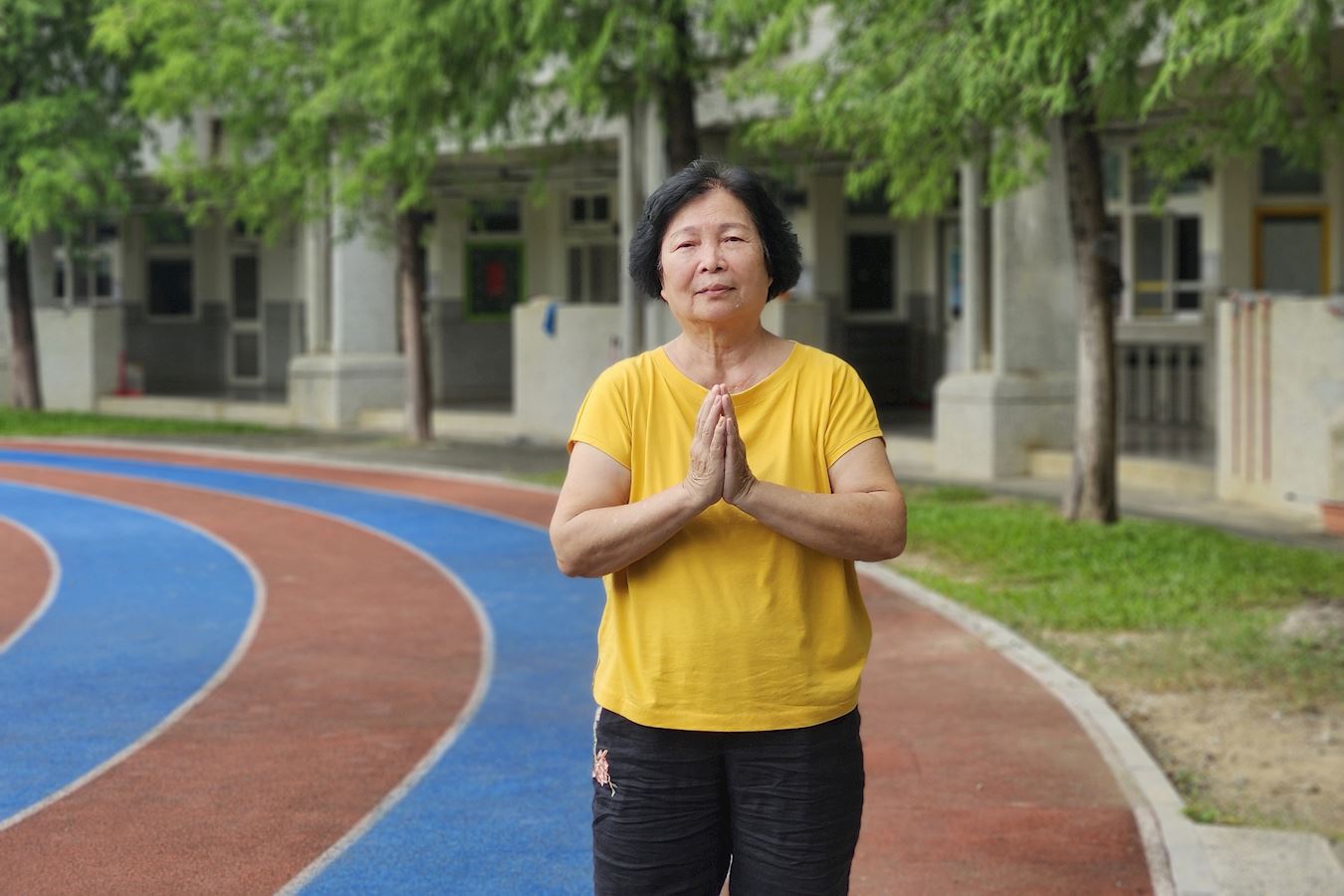 '图4:超过七十岁的陈丽珠庆幸能得大法,身体健康、精神奕奕。'